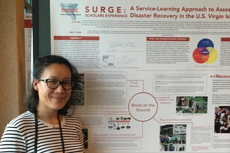 Epi MPH student Christina Sun shares her research during a poster presentation.