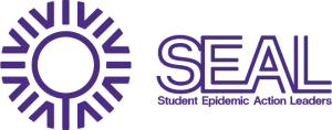 Logo for the SEAL Team: A round logo with a magnifying glass image in the center. Text reads SEAL Student Epidemic Action Leaders